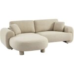 Sweeek - canapé d'angle gauche 3 places tissu, pieds ronds l 231 x p 160 / 88 cm - zenio en tissu beige ... Sweeek - canapé d'angle gauche 3 places tissu, pieds ronds l 231 x p 160 / 88 cm - zenio en tissu beige ...