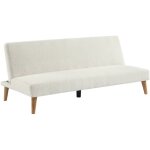 Sweeek - canap banquette convertible 3 places bouclette blanche pitement bois d'hva l 180 x p 100 ...