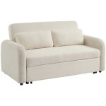 Sweeek - canap convertible arrondi 2 places bouclette crme l 170 x p 90 x h 88cm - lino