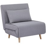 Chauffeuse convertible tissu pi�tement bois 1 place gris guest