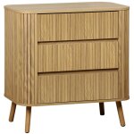 Commode 3 tiroirs. dcor stri naturel. l 80x p 45 h 80cm