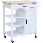 Desserte de cuisine blanche bendor plateau en bois d'hva, 83 x 47 x 91 cm, 1 poigne, 4 roues, 1 tiroir, ...