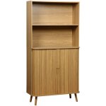 Etag�re biblioth�que scandinave. 2 portes coulissantes. 4 niveaux. effet bois rainur�. l 80 x p 45 x ...