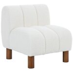 Sweeek - fauteuil enfant pieds arrondis bois d'h�v�a et bouclette blanche l 47 x p 56, 5 x h 52, 5cm ...