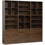Sweeek - kit �tag�re, biblioth�que d�cor bois noyer 9 �l�ments 100% modulable l 210 x p 35 x h 210cm ...