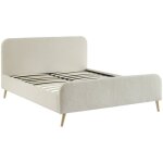 Sweeek - lit avec sommier � lattes et t�te de lit rembourr�e 2 places bouclette cr�me 160 x 200 cm - ...