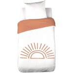 Sweeek - parure de lit coton tuft� r�versible imprim� soleil blanc / terracotta 1 place 140 x 200cm - ...