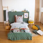 Parure de lit r�versible robin 1 place imprim� th�me for�t d'automne en microfibre, 140 x 200cm, 1 housse ...