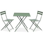 Table de jardin bistrot pliable rectangulaire 70 x 70cm. avec deux chaises pliantes. acier thermolaqu� ...