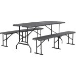 Set de table et bancs de r�ception. 180cm. pliables. avec poign�e de transport. plastique gris fonc�. ...