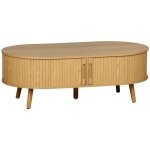 Table basse 2 portes coulissantes avec 3 compartiments effet bois rainuré. l 110 x p 59 x h 39cm Table basse 2 portes coulissantes avec 3 compartiments effet bois rainuré. l 110 x p 59 x h 39cm