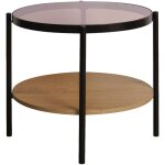 Sweeek - table basse / d'appoint ronde 52 x 52 cm effet bois et m�tal noir. 2 plateaux dont un en verre ...