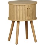 Sweeek - table de chevet ovale 2 portes coulissantes poign�es creus�es, effet bois rainur�, l40 x l34 ...