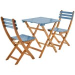 Sweeek - table de jardin pliante bois d'acacia + 2 assises bleu hilora , table carr�e