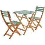 Sweeek - table de jardin pliante bois d'acacia + 2 assises vert de gris hilora , table carr�e