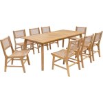 Table de jardin extensible bois d'acacia + 8 assises palena + ocara 200 / 275 x 100 x 75 cm naturel