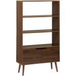 Sweeek - tagre bibliothque effet bois de noyer. 2 portes 3 niveaux