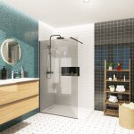 Walk - in 120x200cm paroi en verre fum� 8 mm anticalcaire, avec bras et profil�s noir mat (satbwi120ksprc) ...