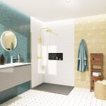 Walk - in 80x200cm paroi en verre crystal glass� 8 mm anticalcaire, avec bras et profil�s or (satbwi80prz) ...