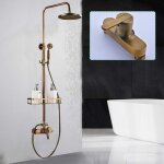 Syst�me de douche, robinetterie r�tro antique en laiton, douchette nostalgique, avec �tag�re, douche ...