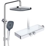 Colonne de douche m�canique avec thermostat ? douche pluie 26x26cm ? 3 types de jets ? �tag�re en verre ...