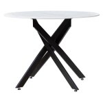 Meubletmoi - table d. 100 cm céramique blanc marbré laqué et pieds en métal - roder Meubletmoi - table d. 100 cm céramique blanc marbré laqué et pieds en métal - roder