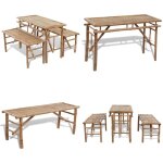 Table de brasserie avec 2 bancs 100 cm bambou - table de jardin - salon de jardin - table pique - nique ...