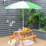 Design in - table 2 bancs 3 en 1 pour 4 enfants avec parasol et bo�tes sable eau vert et blanc cw23620 ...