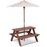 Table avec 2 bancs et parasol de jardin pour enfant en sapin table de pique - nique pour 4 enfants beige ...