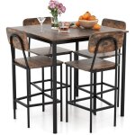 Table et 4 chaises, table haute cuisine 90 x 90 cm, tabouret avec dossier, mange debout pour 4 personnes, ...