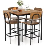 Table et 4 chaises, table haute cuisine 90 x 90 cm, tabouret avec dossier, mange debout pour 4 personnes, ...