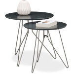 Relaxdays - table d'appoint en lot de 2, mdf et m�tal (acier), pour le salon, diam�tre 40 & 48 cm, gris ...