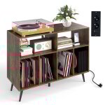 Table d'appoint  3 niveaux avec station de charge, meuble pour platine vinyle, 5 pieds en mtal, pour ...