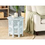 Table d'appoint - table basse - table salon bleue en bois de manguier 45x45 cm  base ajoure octogonale ...