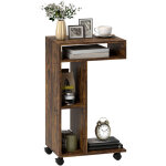 Table d'appoint en bois rustique, chariot de service en forme de c avec 4 roulettes et 3 �tag�res, dimensions ...