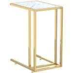 Table d'appoint bout de canap� table d'ordinateur 50 x 35 x 65cm verre tremp� couleur marbre blanc et ...