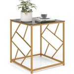 Costway - table d'appoint carre, bout de canap avec plateau en verre tremp, cadre gomtrique dor, ...