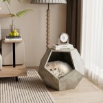 Table d'appoint pour chat, kit de litire pour chat, meuble multifonctionnel en mdf, gris ciment, 66 ...