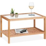 Relaxdays - table d'appoint, console en bois de noyer et verre, h x l x p : 35 x 60 x 40 cm, pour salon, ...