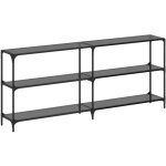 Table d'appoint console d'entre meuble de salon avec tagres 194, 5 x 30 x 81 cm acier et verre noir ...