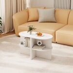 Table d?appoint demi - ronde table de chevet demi - lune � 2 niveaux avec �tag�res de rangement ouvertes ...