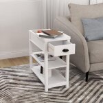 Table d'appoint �troite avec tiroirs et compartiment inf�rieur - design pliable - blanc
