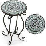 Table d'appoint exterieur jardin en mosaque, table bistro ronde en carreaux de cramique rsistant aux ...