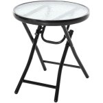 Table d'appoint ext�rieure ronde pliante - plateau en verre 45x45x50cm, structure m�tal noir - id�ale ...
