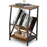 Costway table d'appoint industriel, bout de canap 3 niveaux avec porte - revues, cadre en mtal, petite ...