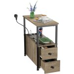 Table d'appoint & meuble entr�e style industriel ? 2 tiroirs + �tag�re avec 2 prises / usb ? organisation ...
