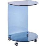 Table d'appoint minimaliste en verre tremp� 57 x 45 cm avec roulettes bleu minto