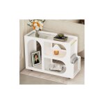 Table d'appoint mobile avec roues verrouillables, table basse étroite avec verre trempé ondulé de 5 mm ... Table d'appoint mobile avec roues verrouillables, table basse étroite avec verre trempé ondulé de 5 mm ...