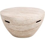 Table d'appoint moderne avec plateau en placage effet travertin imitation pierre beige vicarello