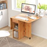 Table d?appoint pliante 2 roulettes console abattants petits espaces naturel cw86793 Table d?appoint pliante 2 roulettes console abattants petits espaces naturel cw86793